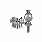 Set of decorative woodworking router bits with ball-bearing guides on white background