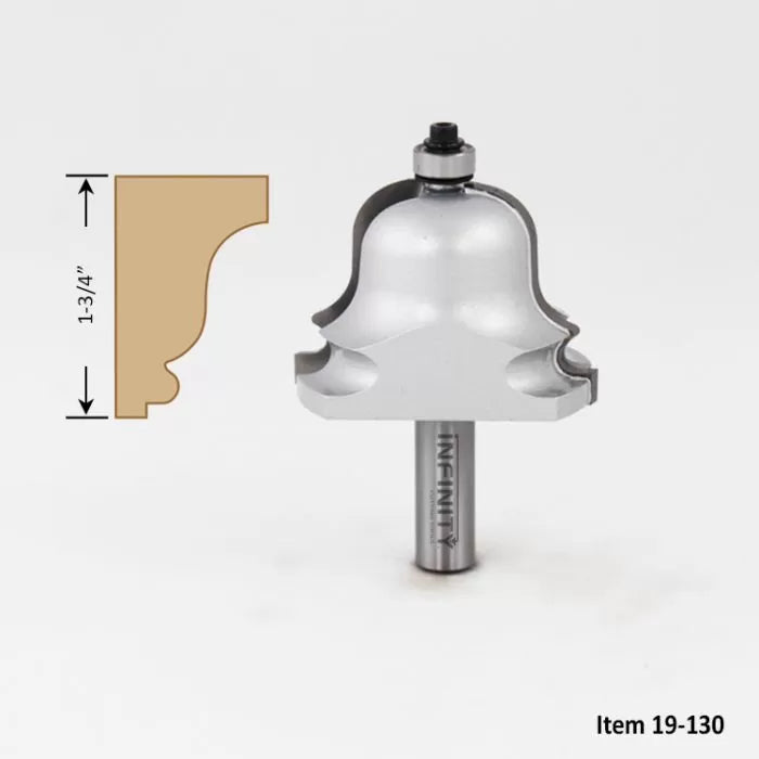 Cove and bead router bit with 1-3/4 inch profile for woodworking, item 19-130.