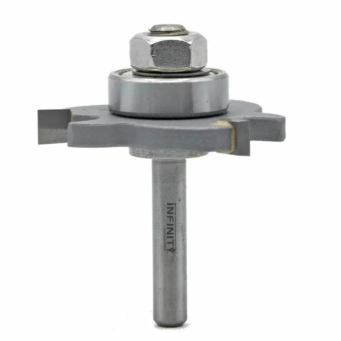 Carbide woodworking router bit with bearing and cutting edge for joinery and shaping wood