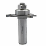 Groove cutting router bit with bearing for woodworking, isolated on white background.