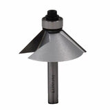 Chamfer router bit with ball bearing guide for woodworking on white background