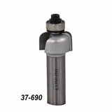 Roundover router bit with bearing for woodworking, model 37-690, on white background