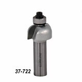 Roundover router bit with bearing for woodworking, silver finish, labeled 37-722.