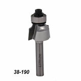 Roundover router bit with bearing, woodworking tool, model 38-190 on white background.