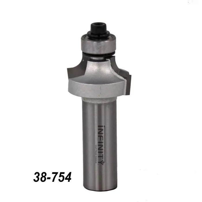 Carbide roundover router bit with bearing, part number 38-754, for woodworking.