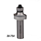 Carbide-tipped roundover router bit with bearing for woodworking, part number 38-754