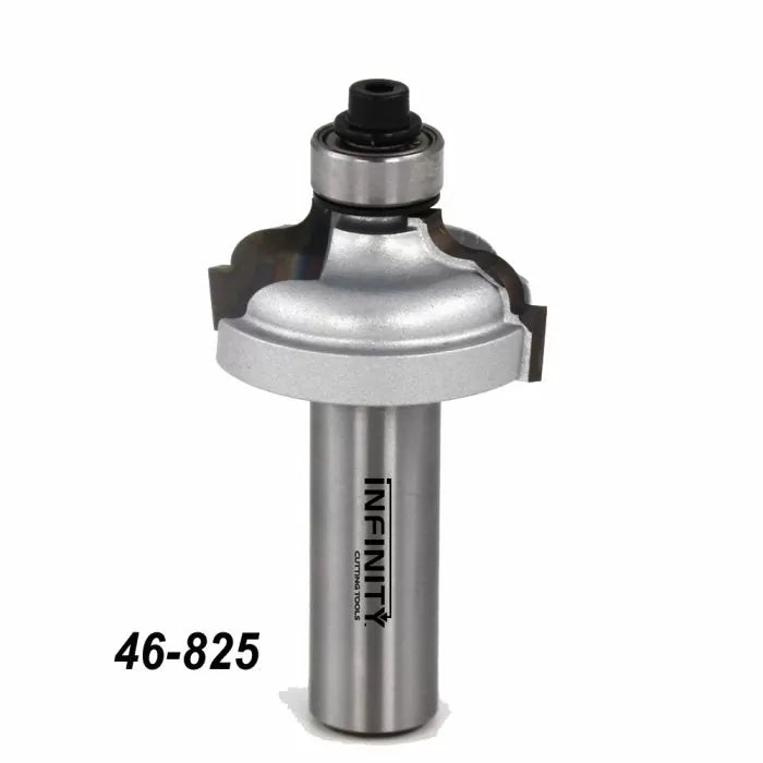 Roundover edge router bit with bearing for woodworking, model 46-825, close-up view.