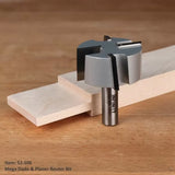 Mega dado and planer router bit for woodworking on a wooden surface with sample dado cut