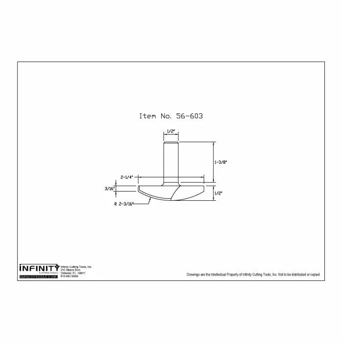 Technical drawing of woodworking router bit with detailed measurements, item 56-603