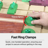Hand tightening green fast ring clamp to secure woodworking project on CNC table