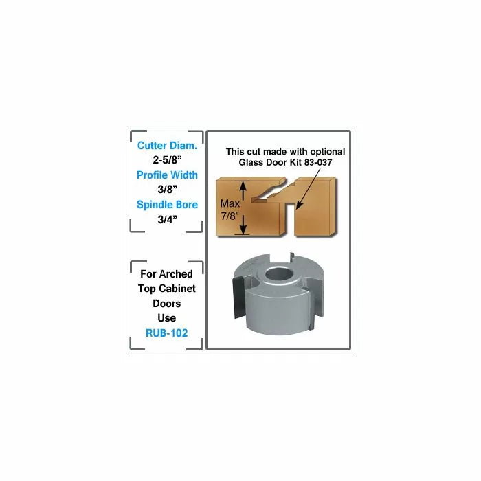 Carbide-tipped cabinet door router bit with specifications for woodworking cuts
