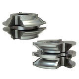 A rail and stile shaper cutter 2-pc. set on a white background.
