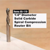 1/4-inch solid carbide spiral compression router bit on a wood surface