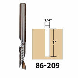 Quarter inch spiral upcut router bit with cutting depth diagram, woodworking tool 86-209