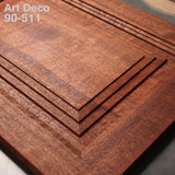 Decorative wood panel with geometric routed Art Deco lines, sample for woodworking projects
