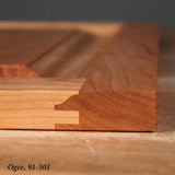 Ogee profile wooden door frame joinery close-up for woodworking projects