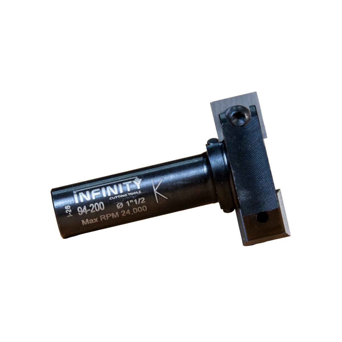 Infinity Tools Insert-Pro Mini Spoilboard Surfacing and Rabbeting Router Bit Laying on its side.