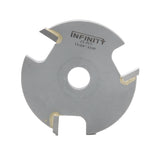 Carbide-tipped plywood saw blade with three teeth and center arbor hole for woodworking.