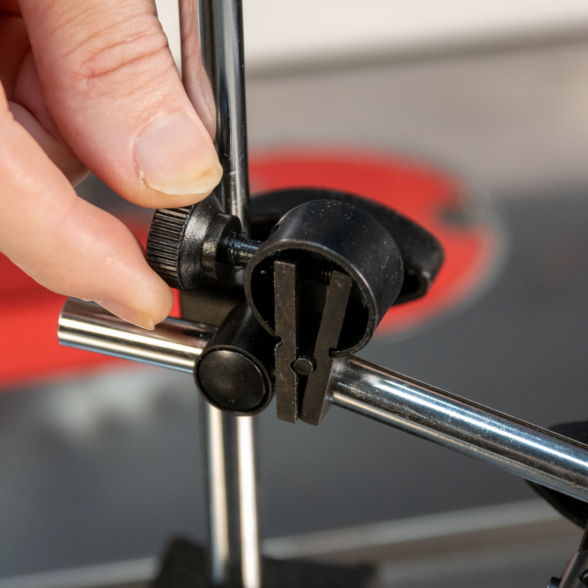 Closeup of a micro adjust for the magnetic base.
