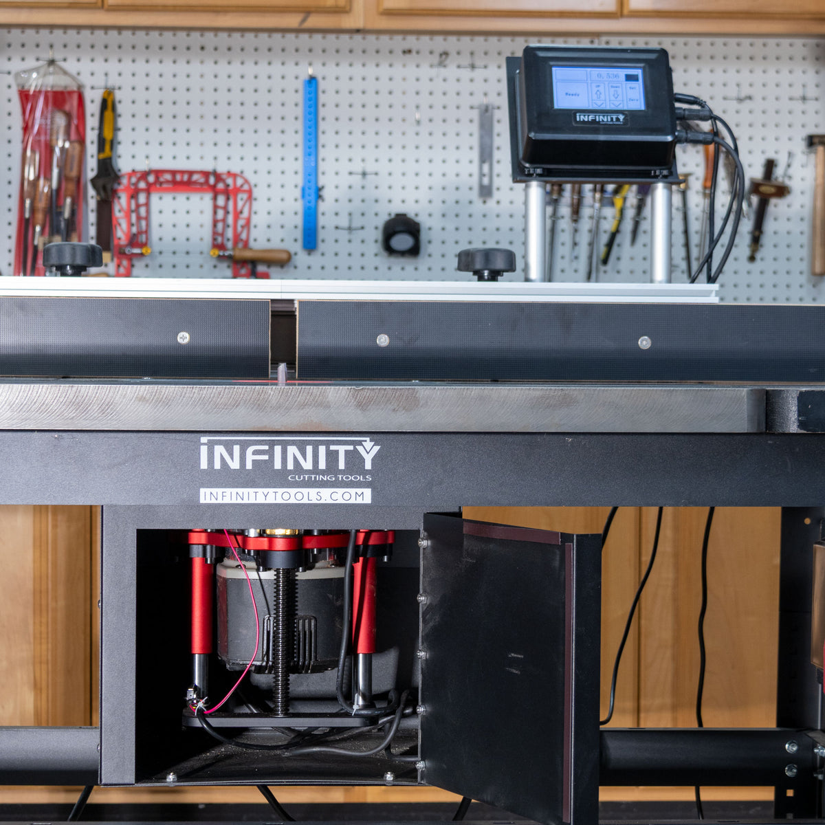 Infinity Tools Electronic Router Lift w/ Mounting Bracket - Fits 4.2" Diameter Router Motors