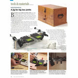 Box joint jig for woodworking, setup on workbench with close-ups of use and finished wood box.