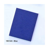 Blue 150 grit sanding sheet for woodworking on a white background