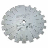 Dado blade guide chart for woodworking table saw, featuring labeled blade setup combinations.