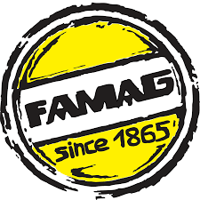 FAMAG logo in bold black letters with 'since 1865' on a yellow circular badge