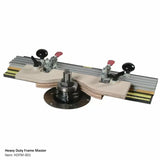 Heavy duty woodworking router jig with clamps and adjustable knobs for precise cutting