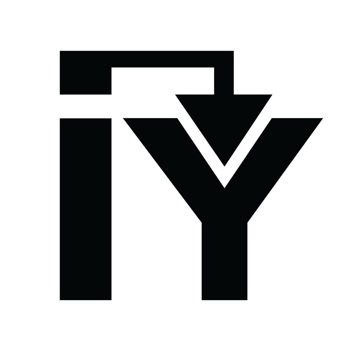Modern black and white square logo with bold geometric letters and arrow, woodworking tools theme.