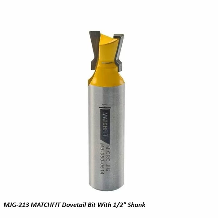 MATCHFIT dovetail router bit with 1/2 inch shank on white background