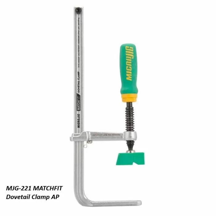 MJG-221 MATCHFIT Dovetail Clamp AP with green handle and adjustable jaw for woodworking