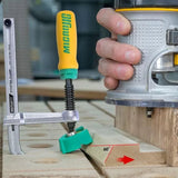Router and dovetail clamp securing wood at 60 degree angle for precise woodworking