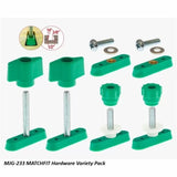 MJG-233 MATCHFIT Hardware Variety Pack with green knobs, bolts, t-track hardware for woodworking jigs