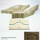Cathedral door making templates set for woodworking, shown in stacked and individual views.