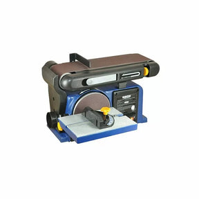 Bench-top belt and disc sander tool with adjustable work table for woodworking