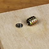 Threaded wood insert for woodworking on a plywood surface