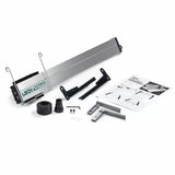 Leigh VRS dust collection kit for woodworking, with metal rail, fittings, brackets, and manual.
