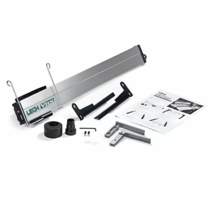 Woodworking router table dust collection kit with metal arms, brackets, adapters, and instructions